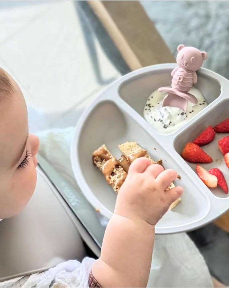 PandaEar 6 Pack Baby Led Weaning Spoons Forks 6+ Months | Silicone Baby Spoons and Fork Self Feeding Utensils, Toddler Infant Anti-Choke Feeding Utensils, Bear Shape (Pink Green Linen) - Image 5